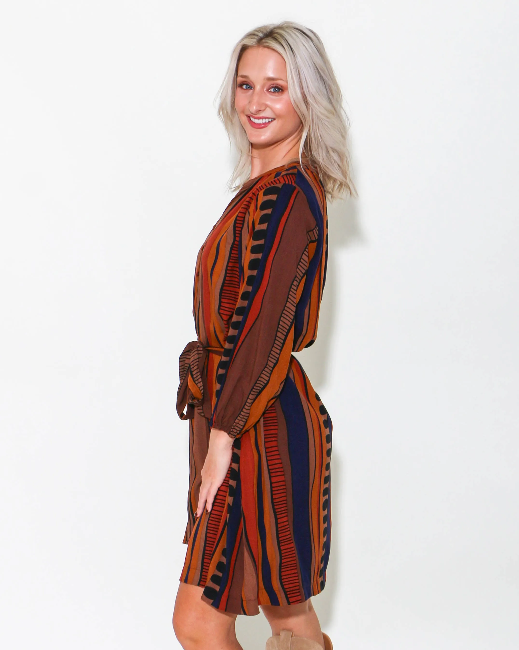 Belted Abstract Mini Dress