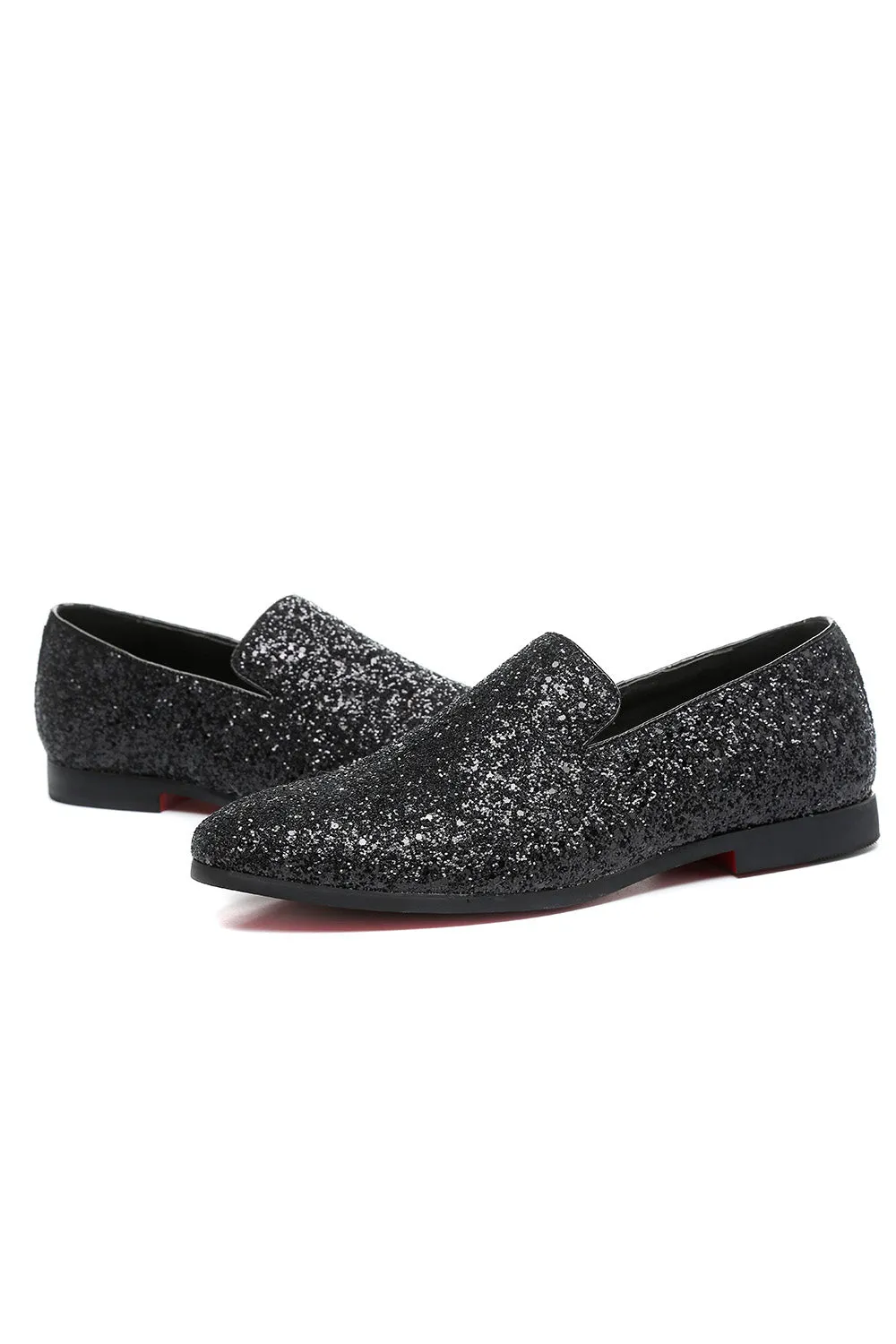 Black Sequined Slip-On Men's Shoes