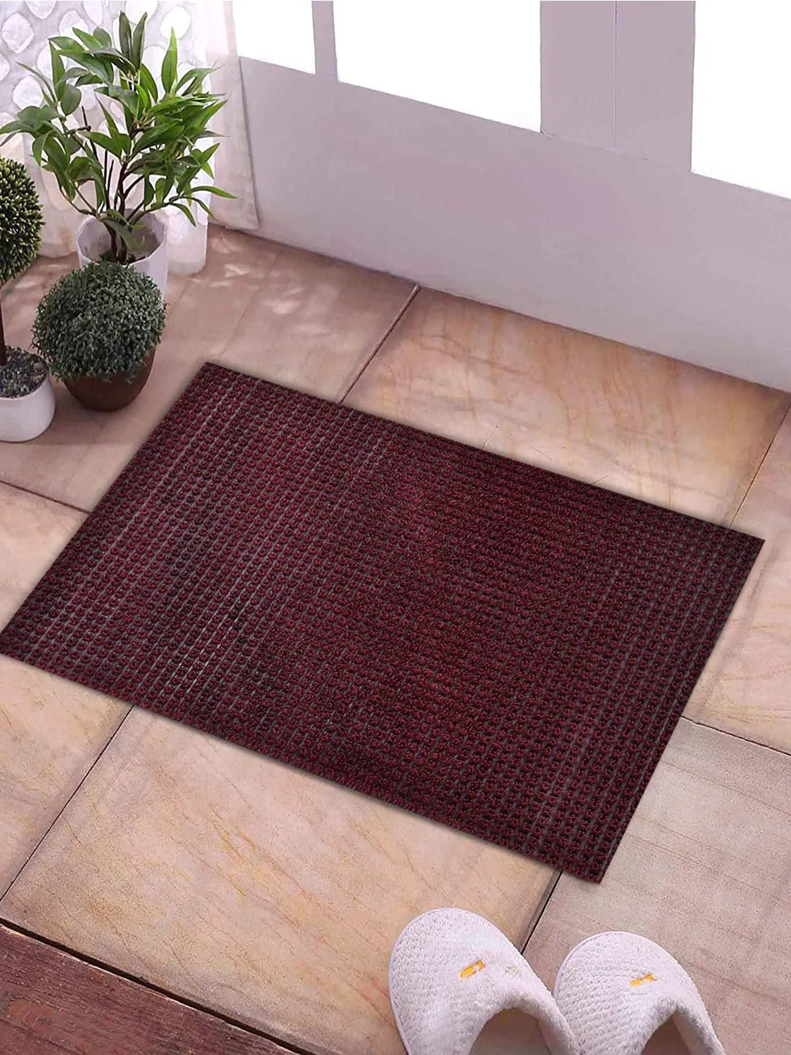 Heart Home Outdoor PVC Thick Clean Footwear Door Mat for Front Door Entrance Door Mat Heavy Duty Doormat Shoes Scraper Indoor Mat (Maroon)- HEART01096