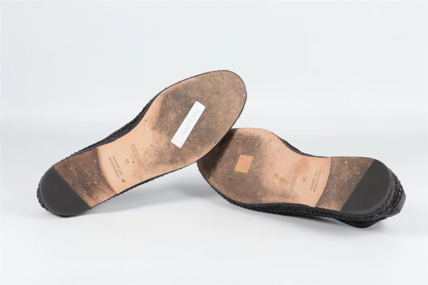 HERMÈS BLACK MEN'S LEATHER ESPADRILLES EU 45 UK 11 US 12