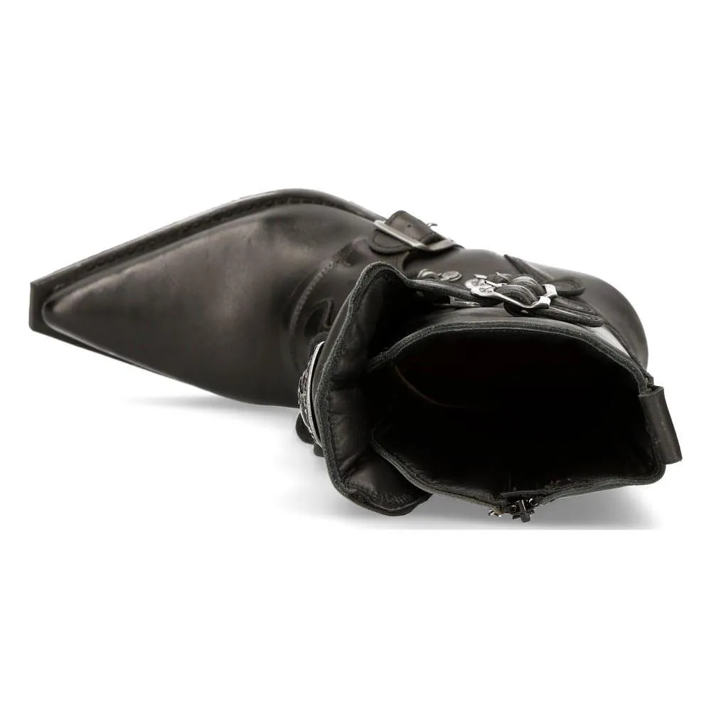 New Rock M-7993-s1 Western Cowboy Boots Black Leather Buckle Heavy Biker Shoes