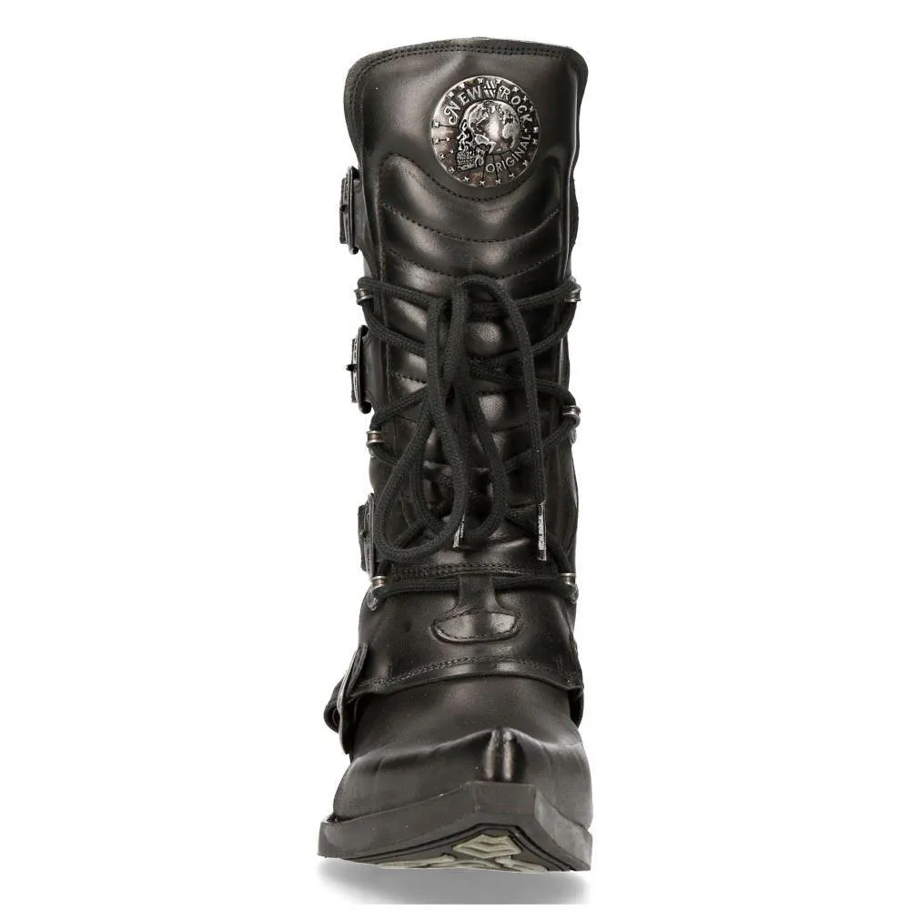 New Rock M-7993-s1 Western Cowboy Boots Black Leather Buckle Heavy Biker Shoes