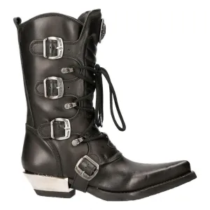 New Rock M-7993-s1 Western Cowboy Boots Black Leather Buckle Heavy Biker Shoes