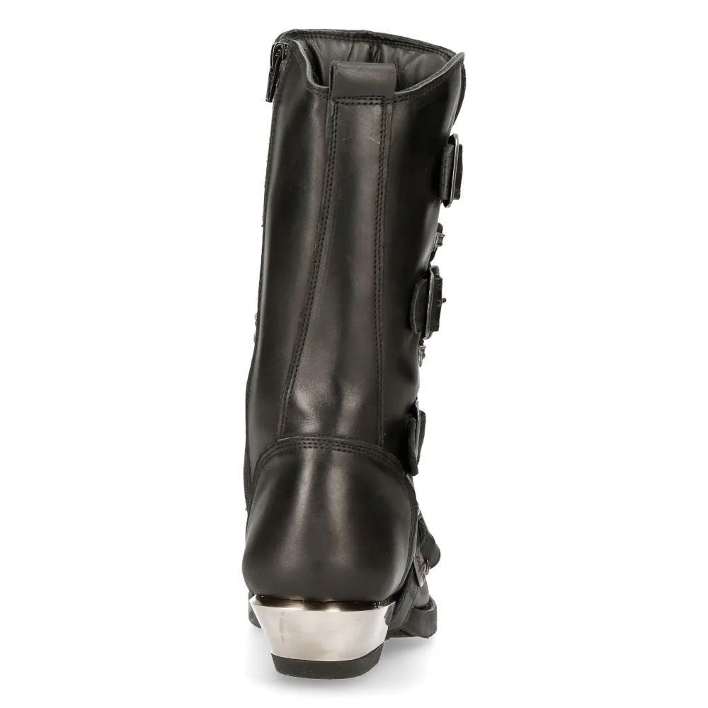 New Rock M-7993-s1 Western Cowboy Boots Black Leather Buckle Heavy Biker Shoes