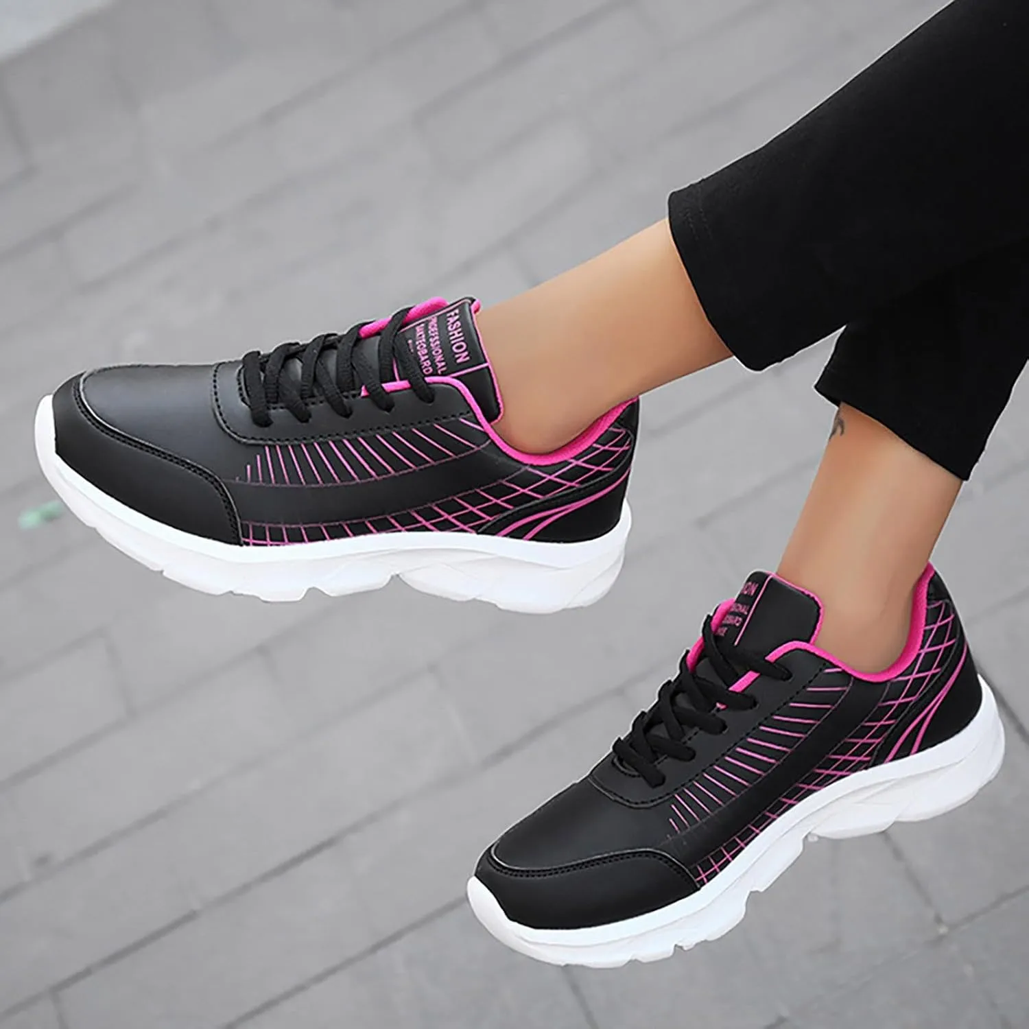 Non Slip Shoes Women Faux Pu Leather Lace Up Business Sneakers Outdoor Casual Comfortable Walking Training Shoes