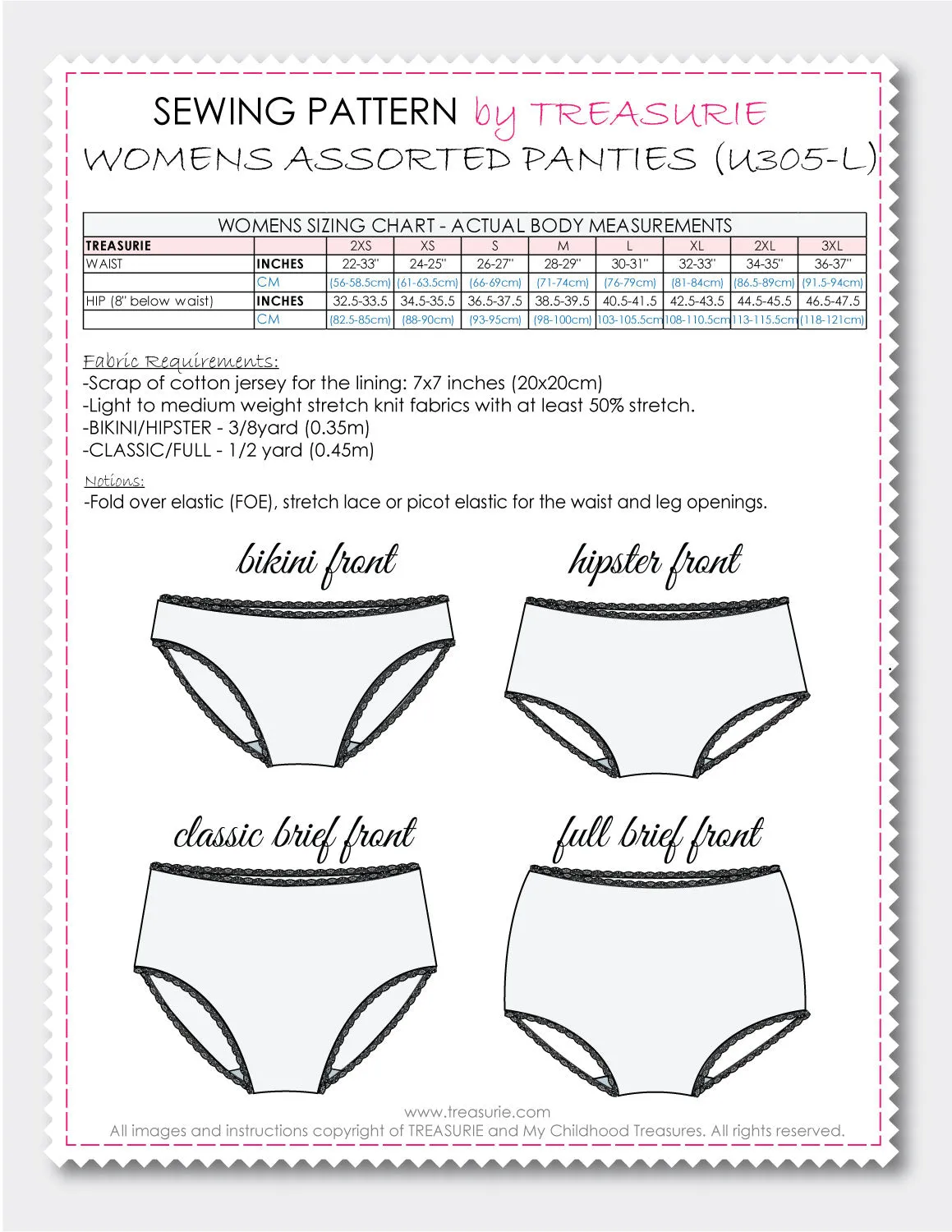 Panties Pattern ASSORTED - Womens (U305-L)