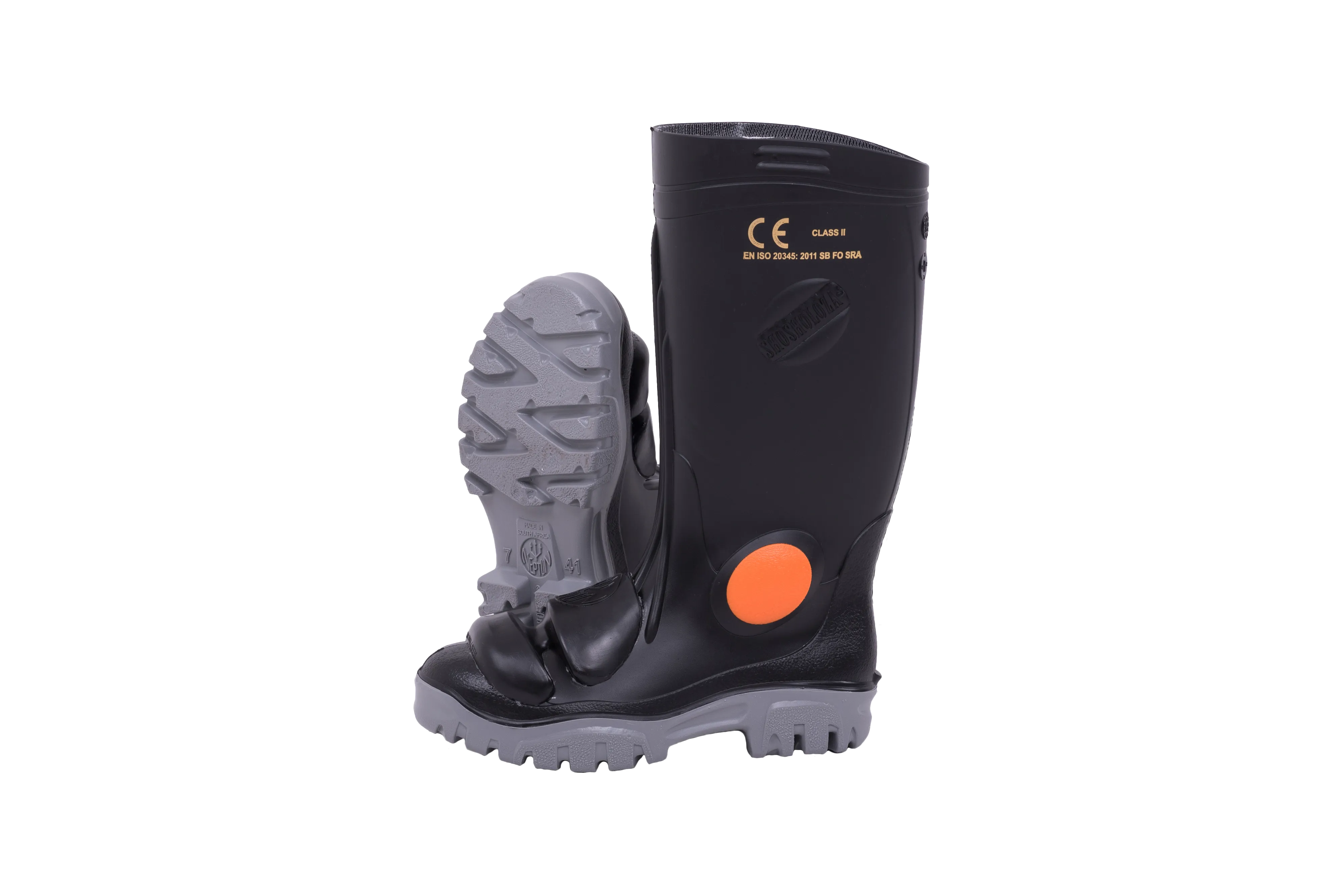 Stimela Gumboot Black Grey Steel Toe   Metatarsal Protector Gumboot